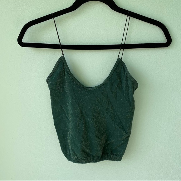 Free People Forest Green and Metallic Thread Top - Picture 2 of 7